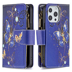 Custodia Portafoglio In Pelle Farfalla Cover con Supporto per Apple iPhone 14 Pro Max Blu Notte