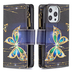 Custodia Portafoglio In Pelle Farfalla Cover con Supporto per Apple iPhone 14 Pro Multicolore