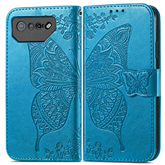 Custodia Portafoglio In Pelle Farfalla Cover con Supporto per Asus ROG Phone 7 Pro Blu