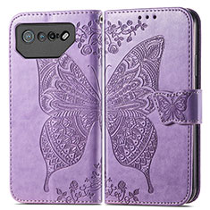 Custodia Portafoglio In Pelle Farfalla Cover con Supporto per Asus ROG Phone 7 Pro Lavanda