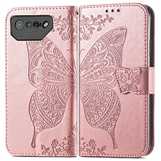 Custodia Portafoglio In Pelle Farfalla Cover con Supporto per Asus ROG Phone 7 Pro Oro Rosa
