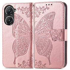 Custodia Portafoglio In Pelle Farfalla Cover con Supporto per Asus Zenfone 9 Oro Rosa