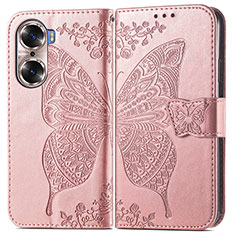 Custodia Portafoglio In Pelle Farfalla Cover con Supporto per Huawei Honor 60 5G Oro Rosa