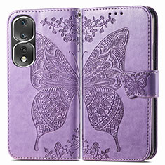 Custodia Portafoglio In Pelle Farfalla Cover con Supporto per Huawei Honor 80 Pro Flat 5G Lavanda