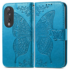 Custodia Portafoglio In Pelle Farfalla Cover con Supporto per Huawei Honor 90 5G Blu