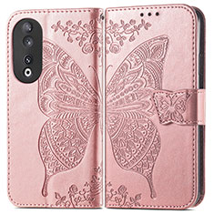 Custodia Portafoglio In Pelle Farfalla Cover con Supporto per Huawei Honor 90 5G Oro Rosa