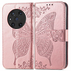 Custodia Portafoglio In Pelle Farfalla Cover con Supporto per Huawei Honor Magic3 5G Oro Rosa