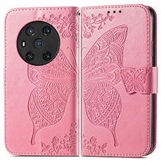 Custodia Portafoglio In Pelle Farfalla Cover con Supporto per Huawei Honor Magic3 5G Rosa Caldo