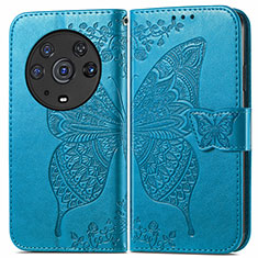 Custodia Portafoglio In Pelle Farfalla Cover con Supporto per Huawei Honor Magic3 Pro 5G Blu