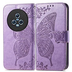 Custodia Portafoglio In Pelle Farfalla Cover con Supporto per Huawei Honor Magic5 5G Lavanda