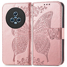 Custodia Portafoglio In Pelle Farfalla Cover con Supporto per Huawei Honor Magic5 5G Oro Rosa