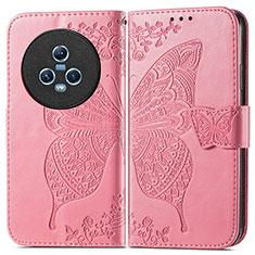 Custodia Portafoglio In Pelle Farfalla Cover con Supporto per Huawei Honor Magic5 5G Rosa Caldo