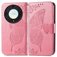 Custodia Portafoglio In Pelle Farfalla Cover con Supporto per Huawei Honor Magic5 Lite 5G Rosa Caldo