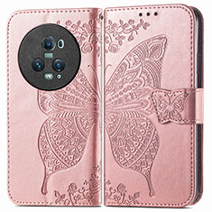 Custodia Portafoglio In Pelle Farfalla Cover con Supporto per Huawei Honor Magic5 Pro 5G Oro Rosa