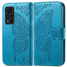 Custodia Portafoglio In Pelle Farfalla Cover con Supporto per Huawei Honor V40 5G Blu