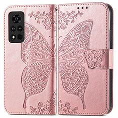 Custodia Portafoglio In Pelle Farfalla Cover con Supporto per Huawei Honor V40 5G Oro Rosa