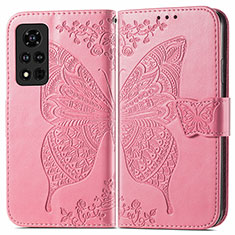 Custodia Portafoglio In Pelle Farfalla Cover con Supporto per Huawei Honor V40 5G Rosa Caldo