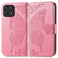 Custodia Portafoglio In Pelle Farfalla Cover con Supporto per Huawei Honor X30i Rosa Caldo