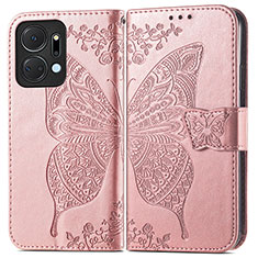 Custodia Portafoglio In Pelle Farfalla Cover con Supporto per Huawei Honor X7a Oro Rosa