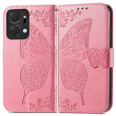 Custodia Portafoglio In Pelle Farfalla Cover con Supporto per Huawei Honor X7a Rosa Caldo