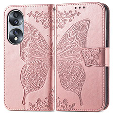 Custodia Portafoglio In Pelle Farfalla Cover con Supporto per Huawei Honor X7b Oro Rosa