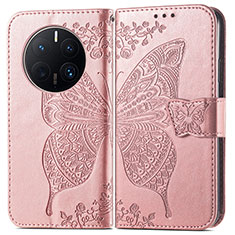 Custodia Portafoglio In Pelle Farfalla Cover con Supporto per Huawei Mate 50 Pro Oro Rosa