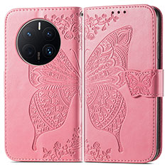 Custodia Portafoglio In Pelle Farfalla Cover con Supporto per Huawei Mate 50 Pro Rosa Caldo