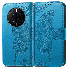 Custodia Portafoglio In Pelle Farfalla Cover con Supporto per Huawei Mate 50E Blu