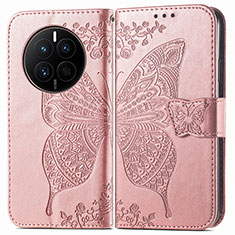 Custodia Portafoglio In Pelle Farfalla Cover con Supporto per Huawei Mate 50E Oro Rosa
