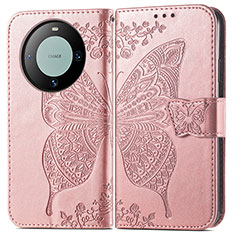 Custodia Portafoglio In Pelle Farfalla Cover con Supporto per Huawei Mate 60 Oro Rosa