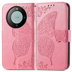 Custodia Portafoglio In Pelle Farfalla Cover con Supporto per Huawei Mate 60 Pro Rosa Caldo