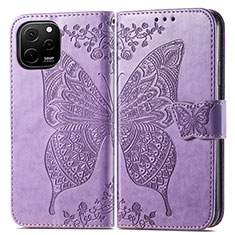 Custodia Portafoglio In Pelle Farfalla Cover con Supporto per Huawei Nova Y61 Lavanda