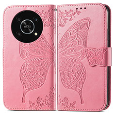 Custodia Portafoglio In Pelle Farfalla Cover con Supporto per Huawei Nova Y90 Rosa Caldo