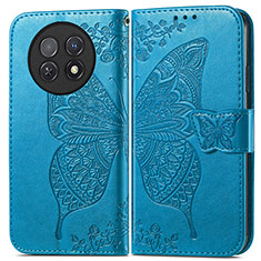 Custodia Portafoglio In Pelle Farfalla Cover con Supporto per Huawei Nova Y91 Blu