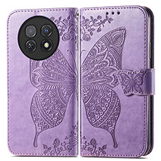 Custodia Portafoglio In Pelle Farfalla Cover con Supporto per Huawei Nova Y91 Lavanda