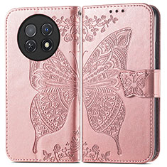 Custodia Portafoglio In Pelle Farfalla Cover con Supporto per Huawei Nova Y91 Oro Rosa