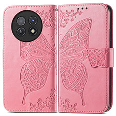 Custodia Portafoglio In Pelle Farfalla Cover con Supporto per Huawei Nova Y91 Rosa Caldo