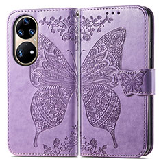 Custodia Portafoglio In Pelle Farfalla Cover con Supporto per Huawei P50 Pro Lavanda