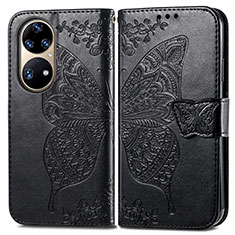 Custodia Portafoglio In Pelle Farfalla Cover con Supporto per Huawei P50 Pro Nero
