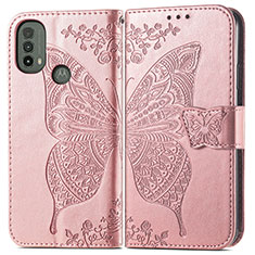 Custodia Portafoglio In Pelle Farfalla Cover con Supporto per Motorola Moto E20 Rosa