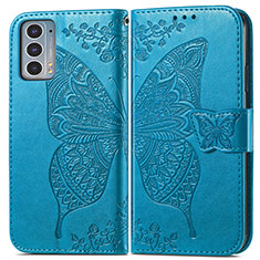 Custodia Portafoglio In Pelle Farfalla Cover con Supporto per Motorola Moto Edge 20 5G Blu