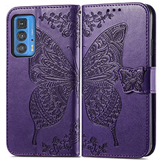 Custodia Portafoglio In Pelle Farfalla Cover con Supporto per Motorola Moto Edge 20 Pro 5G Viola