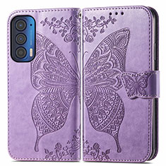 Custodia Portafoglio In Pelle Farfalla Cover con Supporto per Motorola Moto Edge (2021) 5G Lavanda