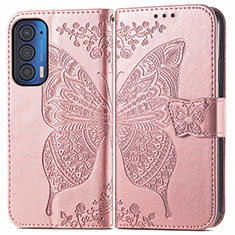 Custodia Portafoglio In Pelle Farfalla Cover con Supporto per Motorola Moto Edge (2021) 5G Rosa