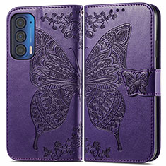 Custodia Portafoglio In Pelle Farfalla Cover con Supporto per Motorola Moto Edge (2021) 5G Viola