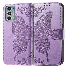 Custodia Portafoglio In Pelle Farfalla Cover con Supporto per Motorola Moto Edge Lite 5G Lavanda