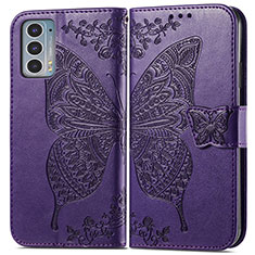 Custodia Portafoglio In Pelle Farfalla Cover con Supporto per Motorola Moto Edge Lite 5G Viola