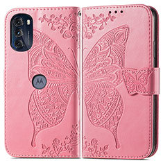 Custodia Portafoglio In Pelle Farfalla Cover con Supporto per Motorola Moto G 5G (2022) Rosa Caldo