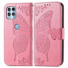 Custodia Portafoglio In Pelle Farfalla Cover con Supporto per Motorola Moto G100 5G Rosa Caldo