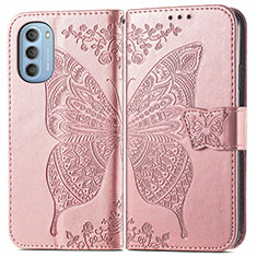 Custodia Portafoglio In Pelle Farfalla Cover con Supporto per Motorola Moto G51 5G Rosa